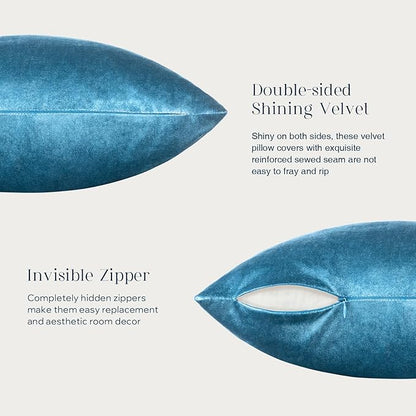 Phantoscope Pack of 2 Velvet Decorative Throw Pillow Covers Soft Solid Square Cushion Case for Couch Shiny Blue 18 x 18 inches 45 x 45 cm