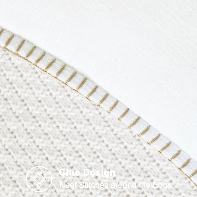 CaliTime Throw Pillow Covers Decorative 22 X 22 Inches Pack of 2 Cotton Thread Stitching Edges Solid Dyed Soft Chenille Cushion Cases for Couch Sofa Bed Living Room Farmhouse True White