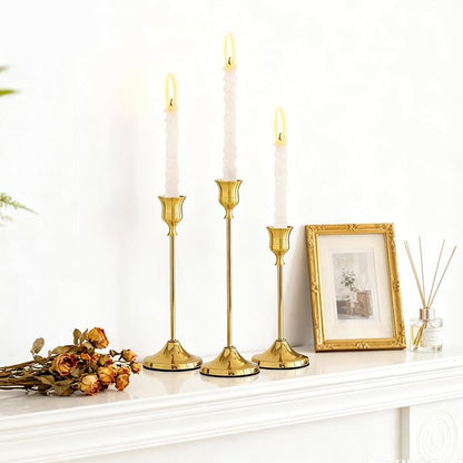 Taper Candle Holders, Tall Vintage Metal Candlestick Holders, 6 PCS Gold Candle Sticks Holders for Home Decor Table Centerpiece Wedding Housewarming Festival, Gold, 2 Sets (6 pcs)