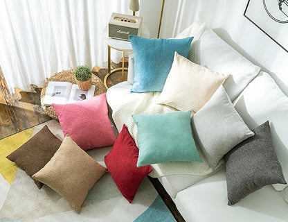 Stellhome Burlap Throw Pillow Covers Solid Farmhouse Linen Pillowcase for Bed Couch Sofa Bench, Set of 2, 24 x 24 inch (60 x 60 cm), Natural Linen
