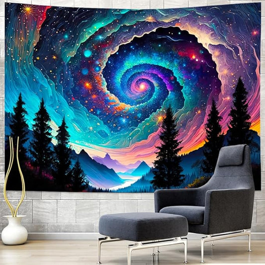 Amhokhui Galaxy Space Tapestry Colorful Starry Sky Tapestry Trippy Mountain Tapestries Misty Forest Tapestries Fantasy Landscape Wall Hanging Decor for Home