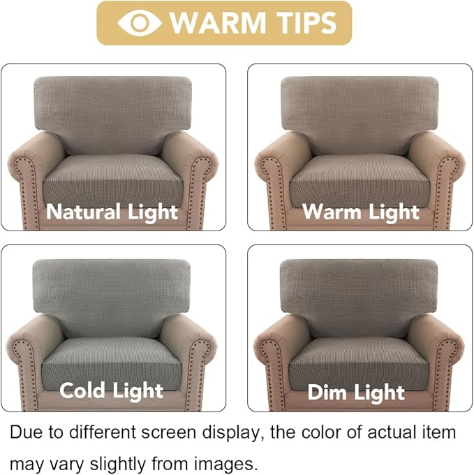 H.VERSAILTEX Multi-Pieces Chair Covers Stretch Couch Covers Form Fitted Seat and Back Cushions Covers (1 Seat Cover Plus 1 Back Cusion Cover, Bonus 2 Armrest Covers), Taupe