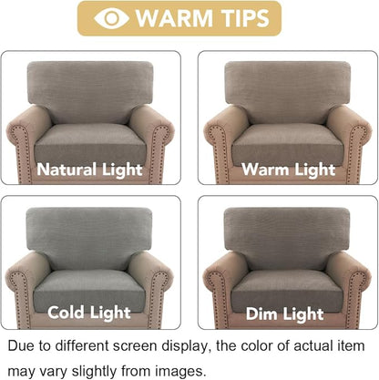H.VERSAILTEX Multi-Pieces Chair Covers Stretch Couch Covers Form Fitted Seat and Back Cushions Covers (1 Seat Cover Plus 1 Back Cusion Cover, Bonus 2 Armrest Covers), Taupe