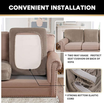 PrinceDeco Velvet Stretch Couch Cushion Cover Soft Cushion Slipcover for Chair Loveseat Sofa Furniture Protector Seat Cushion Sofa Cover (Each Width Up to 29.5", Taupe)