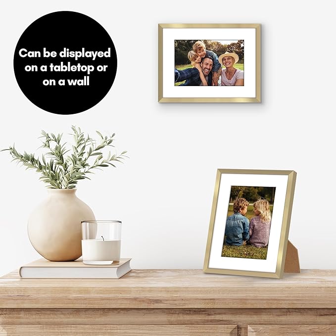 Americanflat 6x8 Picture Frame with Shatter-Resistant Glass - Use as 4x6 Frame with Mat or Display 6x8 Photo Without Mat - Streamline Collection - Picture Frames for Tabletop and Wall - Gold
