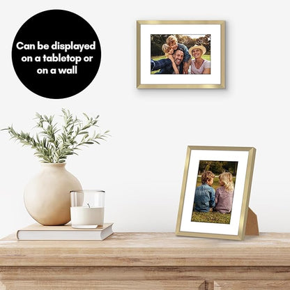 Americanflat 6x8 Picture Frame with Shatter-Resistant Glass - Use as 4x6 Frame with Mat or Display 6x8 Photo Without Mat - Streamline Collection - Picture Frames for Tabletop and Wall - Gold