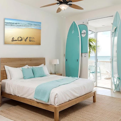 Goldfoilart Beach Canvas Wall Art for Living Room Seascape Paintings Love Coastal Picture Framed Artwork for Bathroom Bedroom Office Decor 36" x 24"