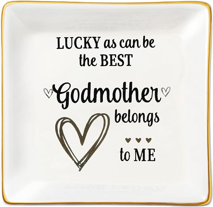 JoycuFF Godmother Gifts Birthday Thanksgiving Day Christmas CeramicTrinket Tray Decorative Ring Holder Unique Gifts for Women Jewelry Trinkets for Home Decor