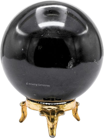 Amazing Gemstone Black Tourmaline Crystal Ball with Stand - 2.5" Inches Large Crystal Sphere Meditation Balls for Witchcraft and Decorative Balls