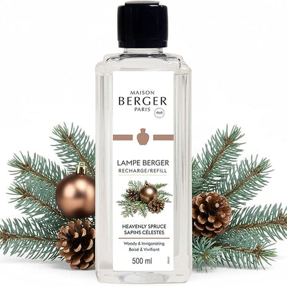 MAISON BERGER Heavenly Spruce Lampe Berger Refill, 500 ml (16.9 fl oz), Odor-Neutralizing Home Fragrance Oil Lamps, Tangerine, Cinnamon, Cloves, Blue Fir Tree, Pine, Made in France