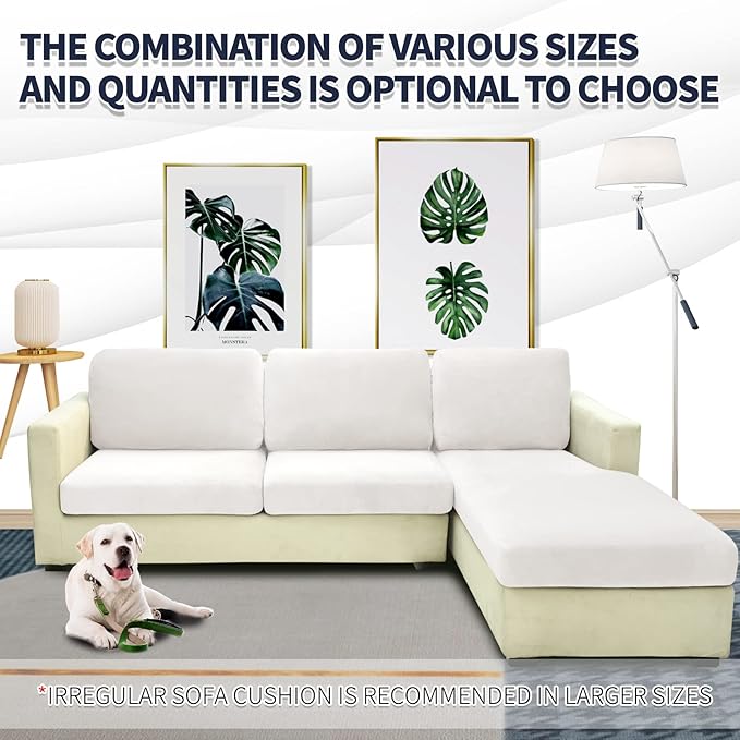 MAXIJIN 1 Piece Velvet Chaise Cover Stretch Sectional Couch Covers for L Shaped Sofa Fitted Soft Chaise Lounge Cushion Cover Sofa Slipcover with Elastic Bottom (Chaise Cover, White)