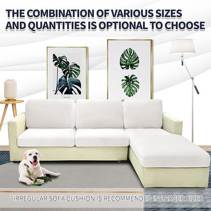 MAXIJIN 1 Piece Velvet Chaise Cover Stretch Sectional Couch Covers for L Shaped Sofa Fitted Soft Chaise Lounge Cushion Cover Sofa Slipcover with Elastic Bottom (Chaise Cover, White)