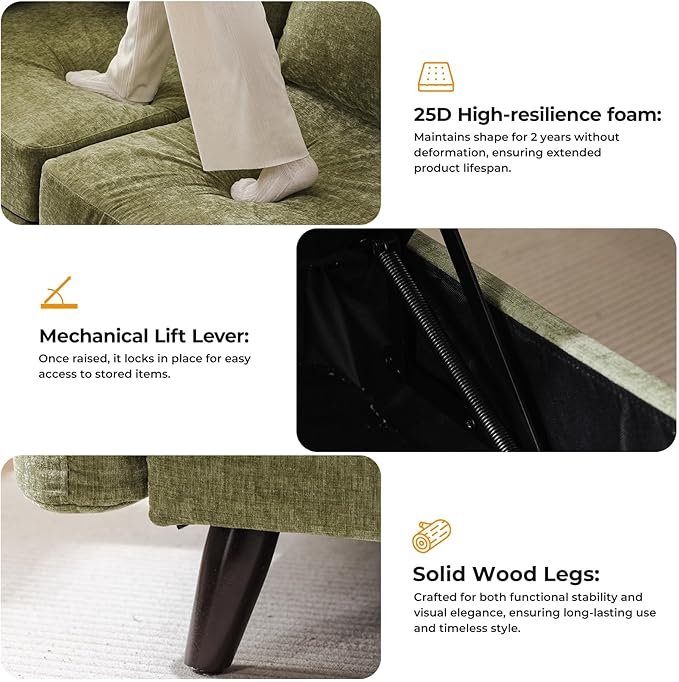 104'' Modular Sectional Sofa with Seats Storage,Oversized Sleeper Sofa Bed,Comfy Cloud Couches with Deep Seat,Couches for Living Room,Movable Ottoman,2 Throw Pillow,Chenille,Green