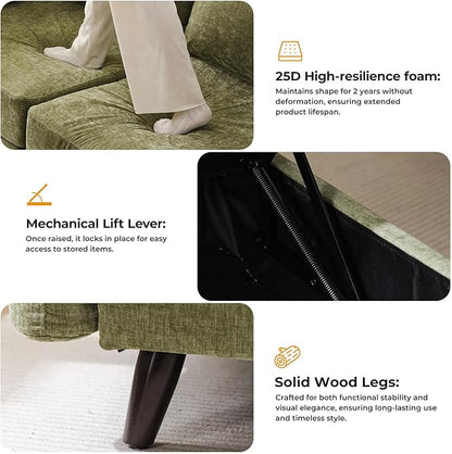 104'' Modular Sectional Sofa with Seats Storage,Oversized Sleeper Sofa Bed,Comfy Cloud Couches with Deep Seat,Couches for Living Room,Movable Ottoman,2 Throw Pillow,Chenille,Green