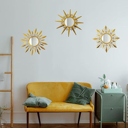 Champagne Gold Round Mirrors for Wall Art Pack of 3, Decorative Mirror Wall Christmas Decor& Vintage Room Decor, Sunburst Circle Mirrors Modern for Women & Moms