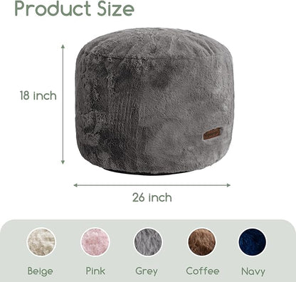 HIGOGOGO Pouf Stuffed Ottoman Round Modern Foam Filled Foot Rest Chair Decorative Poufs 26 x 18 Inches Fluffy Boho Comfy Stool for Living Room, Grey