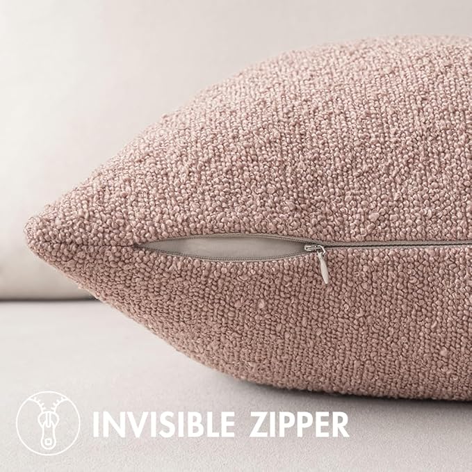 MIULEE 18x18 Inch Decorative Pillow Covers for Couch Bed Set of 2 Textured Boucle Neutral Winter Throw Pillows Pink Accent Solid Cushion Pillowcases Sofa Livingroom Home Decor
