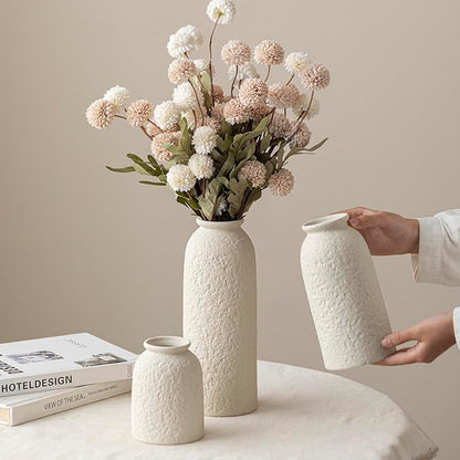 Large Decorative Ceramic Vase Set, 3 Pieces, Nordic Modern Boho Style, Berge Color, Modern Farmhouse for Home Decor (XL Beige Texture)