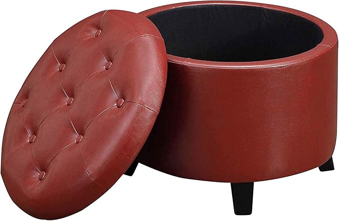 Convenience Concepts Designs4Comfort Storage Ottoman, Burgundy Faux Leather