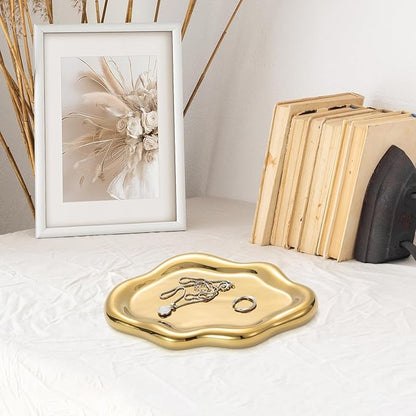 Gold Ceramic Cloud Jewelry Tray, Luxe Gold Electroplated Trinket Dish for Rings/Bracelets/Keys/Perfume, Elegant Cloud Shape Vanity Tray & Key Tray Organizer, Birthday/Mother’s Day/Valentine’s Gift
