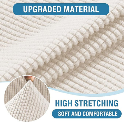 H.VERSAILTEX High Stretch Cushion Cover Washable Sofa Covers for 3 Cushion Couch Thick Jacquard Textured Twill Fabric (3 Piece Loveseat Cushion Cover with Armrest, Ivory)