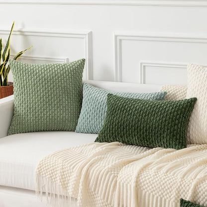 Kevin Textile Throw Pillow Covers Soft Corduroy Decorative Set of 2 Boho Striped Pillow Covers Pillowcases Farmhouse Home Decor for Couch Bed Sofa Living Room 16x16 Inch Moss Green