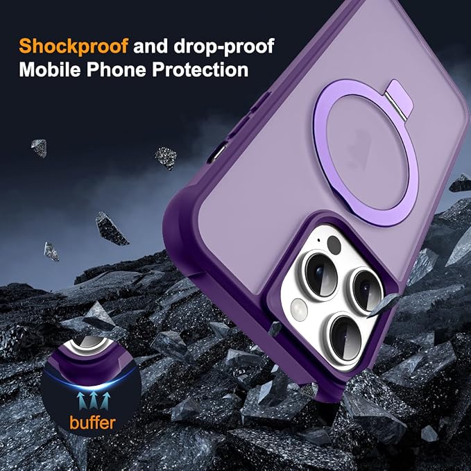 Compatible with iPhone 13 Pro Case with Invisible Magnetic O-Ring Stand Military-Grade Translucent Case for iPhone 13 Pro 6.1" [Compatible with Mag-Safe][Great Grip Feeling], Purple