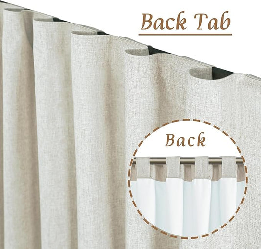 LAMIT 100% Black Out Linen Curtains, 84 Inch Linen Textured Living Room Farmhouse Curtains Room Darkening Back Tab and Rod Pocket Burlap Neutral Panels with White Liner, 2 Panels, 52 x 84 Inch, Stone