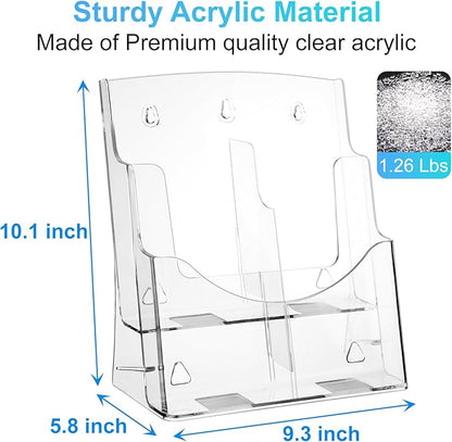 Acrylic Brochure Holder 8.5x11 & 4 x9 Inches, Clear 2 Tier Magazine Holder Brochure Display Stand w Removable Divider, Literature Pamphlet Flyer Holder for Wall Mount or Countertop