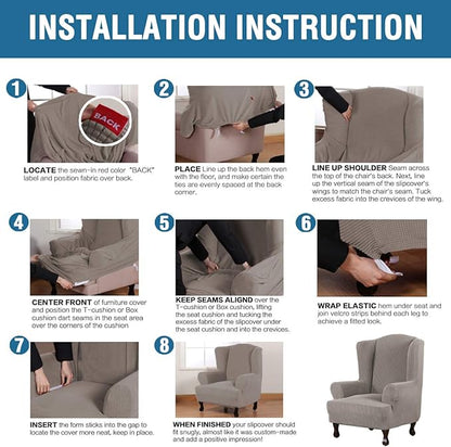 H.VERSAILTEX Wing Chair Slipcover Chair Covers for Wingback Chairs Wingback Chair Covers Slipcovers 1 Piece Stretch Sofa Cover Furniture Protector Soft Spandex Jacquard Checked Pattern, Taupe
