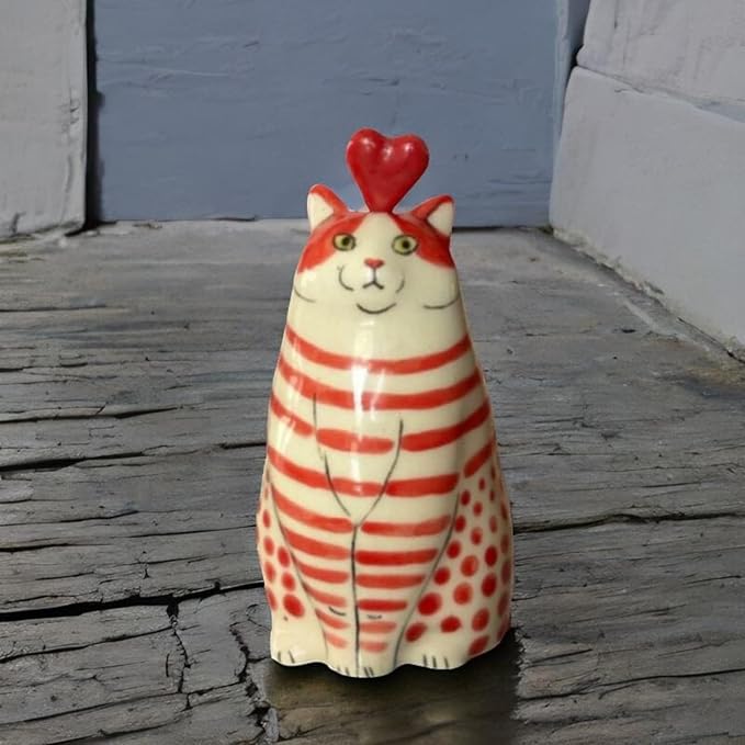 Adorable Polka Dot Cat Flower Vase Bud - A Unique Handmade Piece Perfect for Cat Lovers - Functional and Whimsical Decor for Home and Office