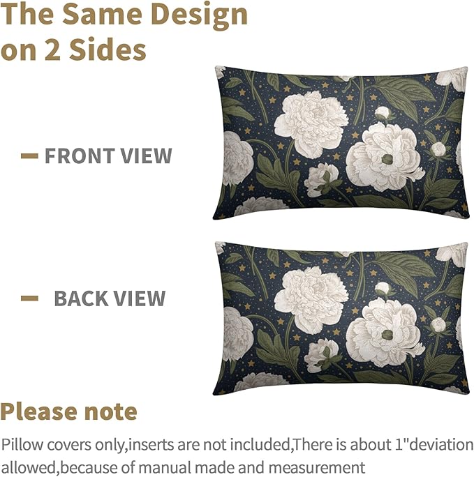 Vitage Floral Lumbar Pillow Covers 12x20 Set of 2 Navy Blue Chinoiserie Pattern Rustic Spring Flower Decorative Outdoor Farmhouse Pillowcases Decorations Throw Cushion Cover Decor for Couch Sofa Bed