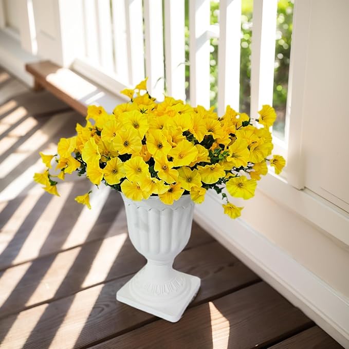 Artificial Silk Flowers for Outdoor Decoration,12 Bundles Faux Flowers Colorful Morning Glory with Eucalyptus Fake Plants Greenery UV Resistant for Outside Front Door Planter Porch Patio Yard