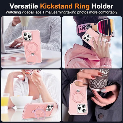 Compatible with iPhone 11 Pro Max Case with Invisible Magnetic O-Ring Stand Military-Grade Translucent Case for iPhone 11 ProMax 6.5" [Compatible with Mag-Safe][Great Grip Feeling], Pink