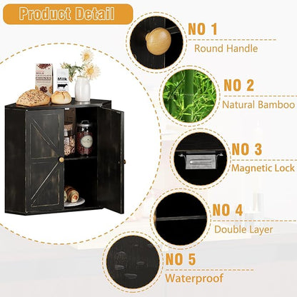 Corner Bread Box for Kitchen Counter Double Layer Bamboo Bread Storage Container Large Capacity Bread Storage Bin Farmhouse Breadbox Organizer (Antique Black)