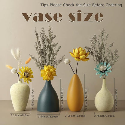 Colorful Ceramic Vase Set of 4, Minimalist Rustic Vases for Home Decor, Decorative Vases for Kitchen, Office, Living Room, Bathroom, Weddings and Festival Decorations