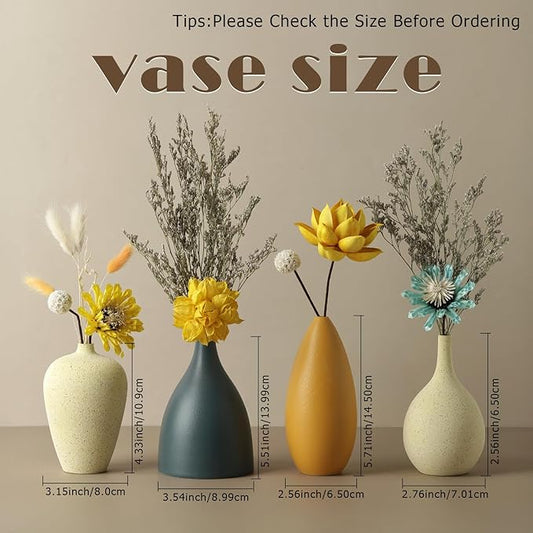 Colorful Ceramic Vase Set of 4, Minimalist Rustic Vases for Home Decor, Decorative Vases for Kitchen, Office, Living Room, Bathroom, Weddings and Festival Decorations