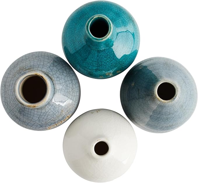 Creative Co-Op Blue & Ivory Terracotta Vases (Set of 4 Sizes)