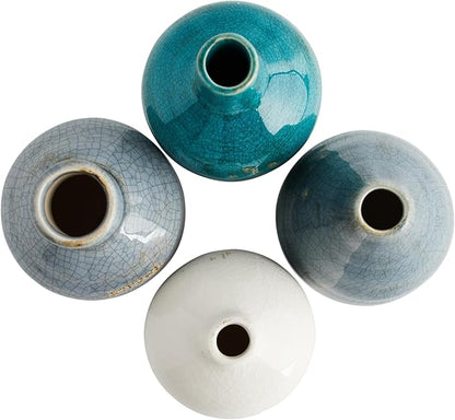 Creative Co-Op Blue & Ivory Terracotta Vases (Set of 4 Sizes)
