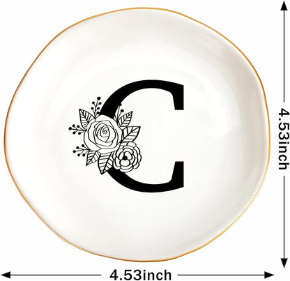 JoycuFF Initial C Ceramic Jewelry Tray, Bridesmaid Bride Gifts, Mothers Day Christmas Anniversary Engagement Birthday Gifts for Women Couples, Trinket Dish for Rings Earrings Necklaces Bracelets Keys