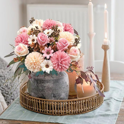 3 Pcs Fall Flowers Artificial Mums Silk Fake Mums Bouquet Faux Floral Arrangements Home Indoor Outdoor Planter Decor Party Wedding Table Autumn Decoration (Pink)