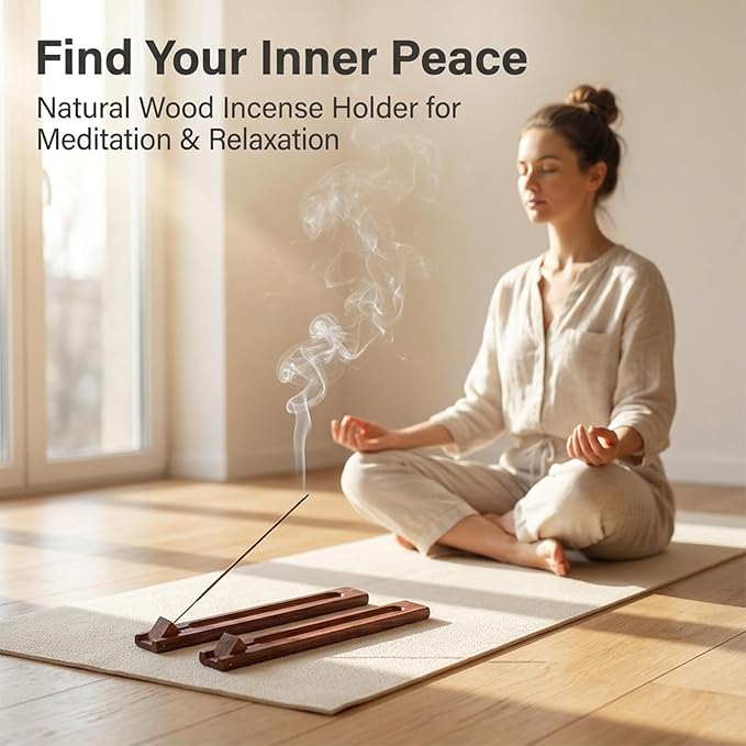 2Pcs Wood Incense Holder for Sticks 9.8" Wood Incense Burner Holder Stick Holders with Catcher Wooden Stick Incenses Burner with Adjustable Angle