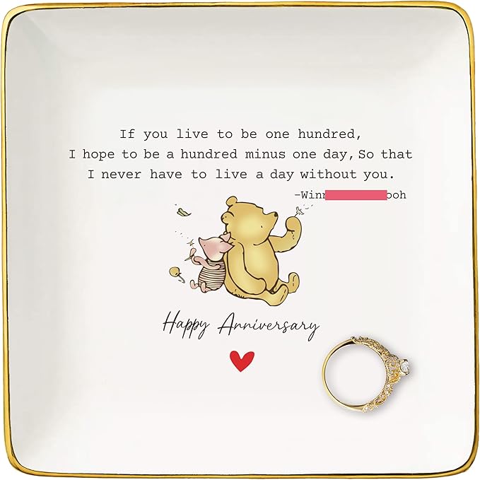 Happy Anniversary Wedding Gifts for Women,Romantic Anniversary Marriage Present for Wife Fiancee Girlfriend-Birthday Christmas Gift for Wife,Girlfriend,Ceramic Jewelry Tray Trinket Holder Ring Dish