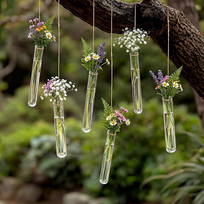 Hillban 24 Pcs Plant Propagation Tubes Spring Party Decoration Plastic Wall Planter Hanging Vase Propagation Station with Rope for Hydroponic Spring Home Garden Birthday Wedding Tea Party Decoration
