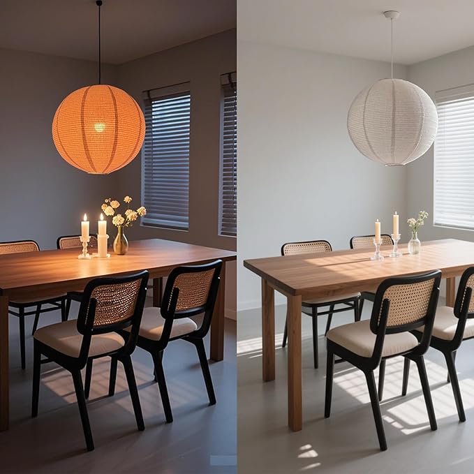Large Hanging Lamp shade 20INCH Round Linen Pendant Lamp shade Can replace paper lanterns Hanging Lantern Handmade Minimalist Decorations Suitable for Living room, Hallway Bedroom, and kitchen