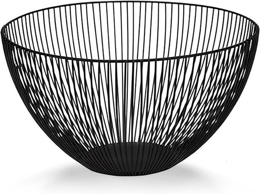 IBWell Black Wire Fruit Basket Fruit Bowl Kitchen Fruit Basket Stand Fruit Bowls for the Counters Metal Fruit Bowl (Round-Normal)