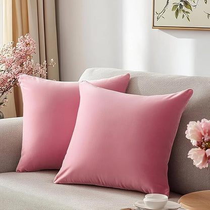 QUORGVES Pink Velvet Pillow Covers 22x22 Inch Set of 2, Soft Solid Decorative Square Throw Pillow Covers, Decor Cushion Covers for Bed Sofa Couch Bedroom Living Room