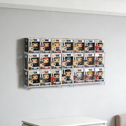 2 PCS Wall Display Shelves Compatible with 21 Funko Pop in Box Acrylic Floating Display Shelves Clear Tiered Display Shelf for Collectibles Stackable Action Figure Stand for Boxed Figures Display Case