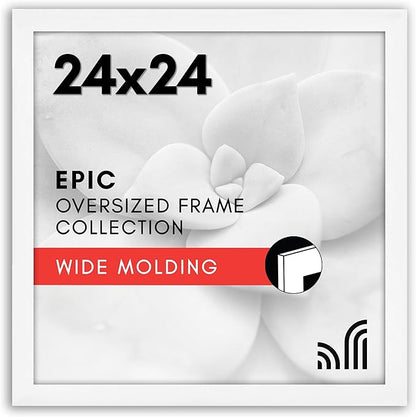 Americanflat 24x24 Picture Frame with Polished Plexiglass - Epic Collection - Square Picture Frame with Engineered Wood - Wide Photo Frames for Wall display - White