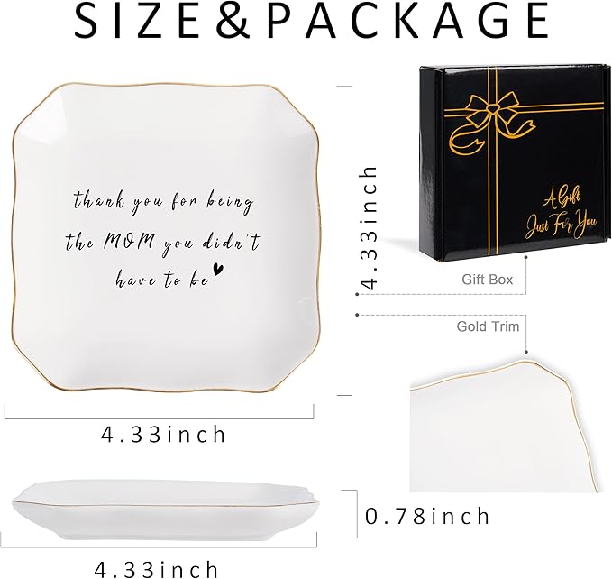 Bonus Mom Stepmom Gifts Ring Dish Trinket Jewelry Tray, Birthday Christmas Valentines Mother's Day Gift - Thank You for Being the Mom You Didn't Have to Be